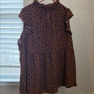 SHEIN Brown and Black Polka Dot Blouse